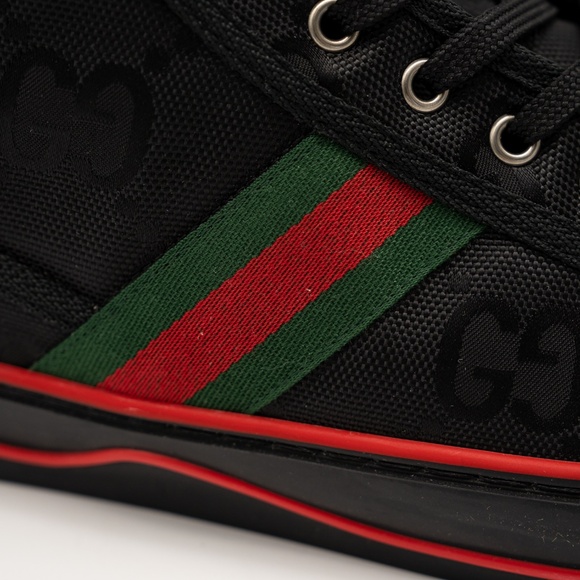 size 13G 13.5 US Gucci Tennis High Black Canvas Jumbo GG Sneakers Web - Picture 9 of 12